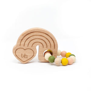 Rainbow Wooden Teether - Natural Beech Wood & BPA Free Silicone