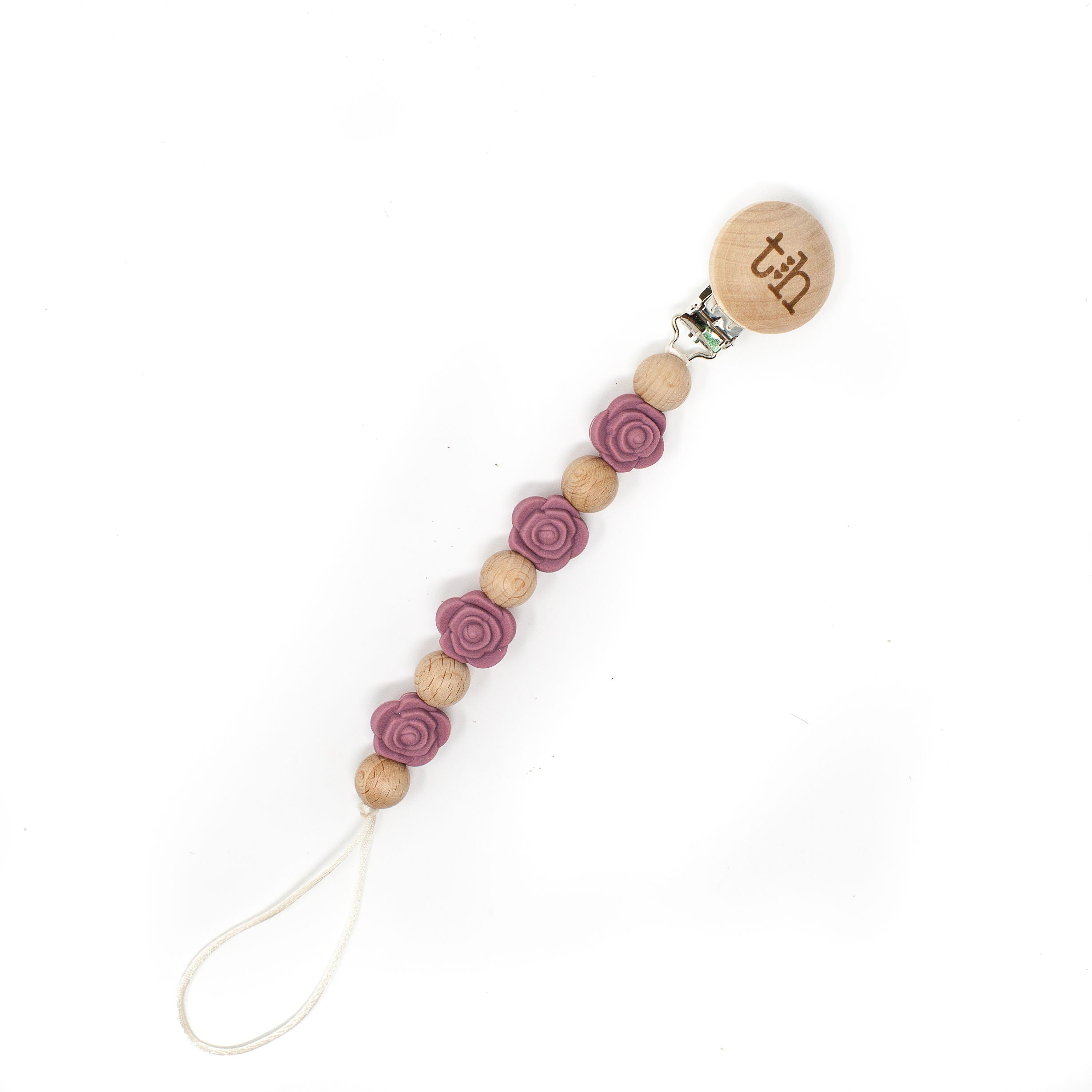 Grande Rosette Pacifier Clip - BPA Free Silicone & Natural Beech Wood