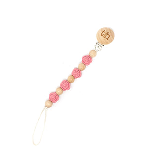 Grande Rosette Pacifier Clip - BPA Free Silicone & Natural Beech Wood